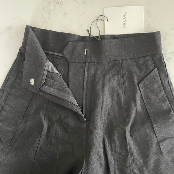 Deluc Vieru Hi Waisted Linen Blend Shorts w Front Flap Pockets Black Sz S NWT - Picture 3 of 10